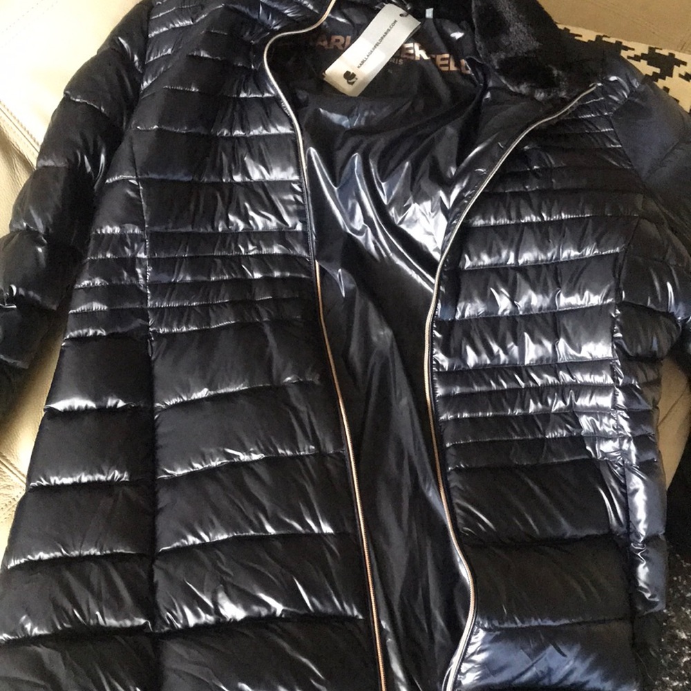 Karl’s royal blue jacket new. Long